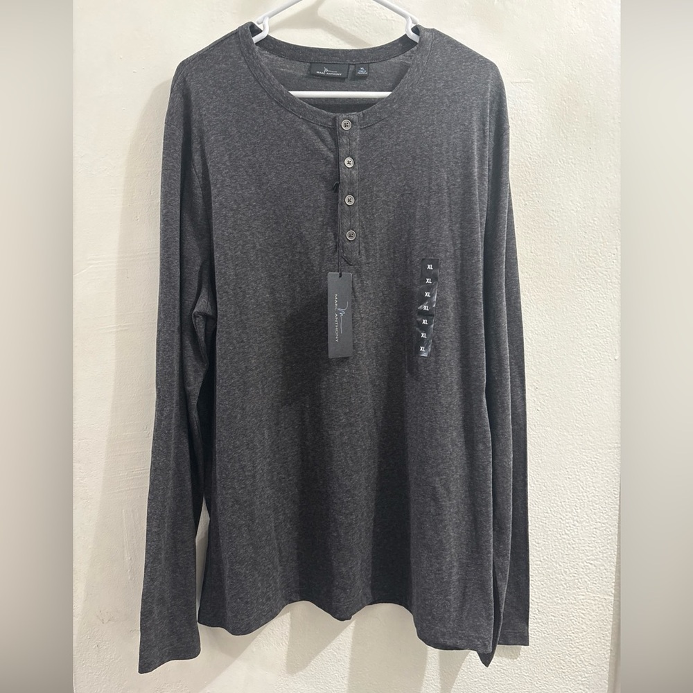 Marc Anthony Black Tie Long Sleeve Henley Shirt